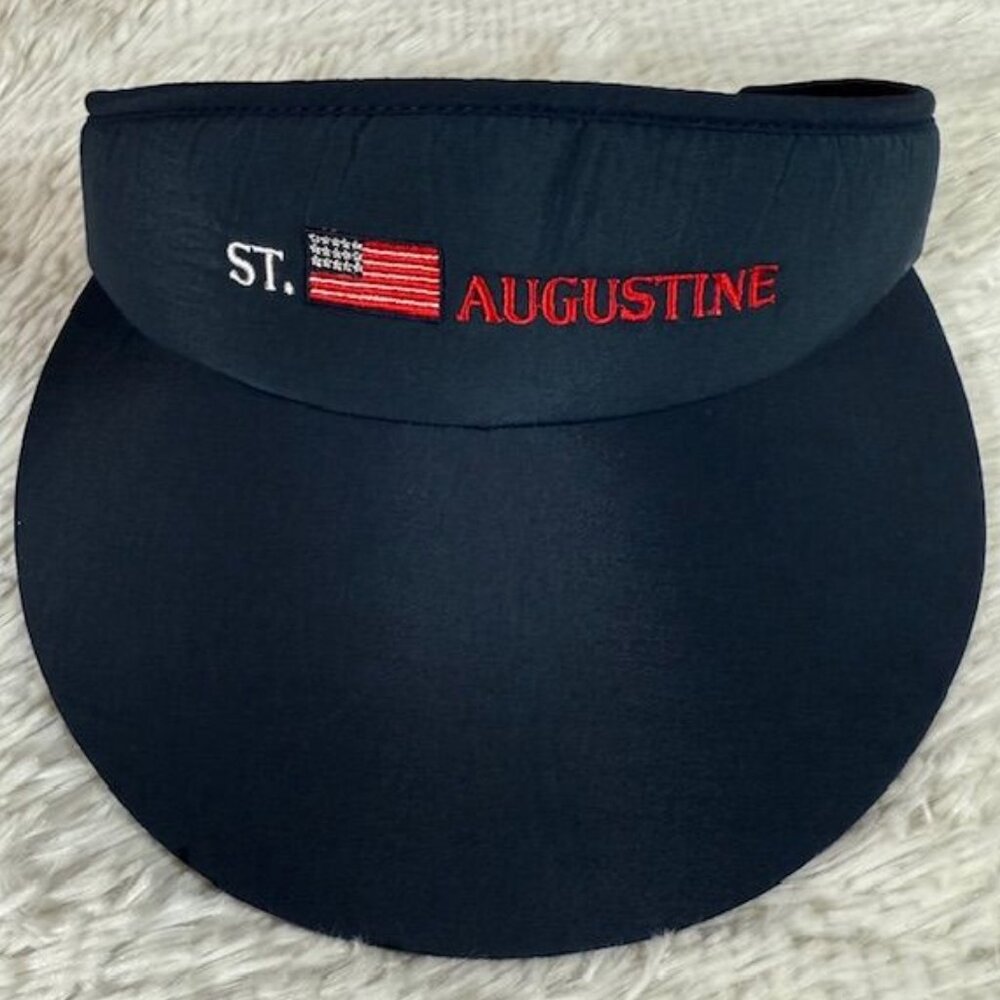 Unisex St. Augustine American Flag Embroidered Navy Elastic Band Visor
